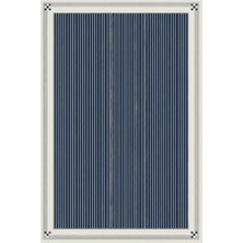 Kartela Halı İnce Çizgili Bordürlü Halı Lacivert Kaymaz Taban Makinede Yıkanabilir 60x90 cm