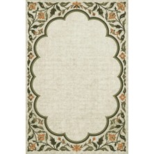 Kartela Halı Bulut Çerçeveli Klasik Halı Zeytin Kaymaz Taban Makinede Yıkanabilir 60x90 cm