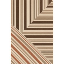 Kartela Halı Çizgili Blok Desenli Modern Halı Bej Kaymaz Taban Makinede Yıkanabilir 60x90 cm