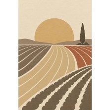 Kartela Halı Güneş Tarlası Manzaralı Modern Halı Bej Kaymaz Taban Makinede Yıkanabilir 60x90 cm