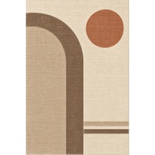 Kartela Halı Japandi Kemer Desenli Halı Bej Kaymaz Taban Makinede Yıkanabilir Salon Halısı 60x90 cm