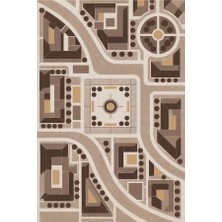 Kartela Halı Şehir Planı Geometrik Halı Kahverengi Kaymaz Taban Makinede Yıkanabilir 60x90 cm