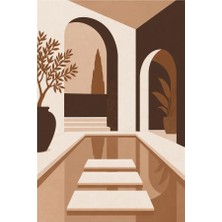 Kartela Halı Avlu Mimari Desenli Modern Halı Bakır Kaymaz Taban Makinede Yıkanabilir 60x90 cm