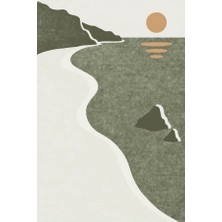 Kartela Halı Kıyı Deniz Manzaralı Modern Halı Adaçayı Yeşili Kaymaz Taban 60x90 cm