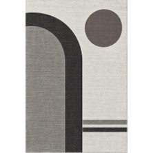 Kartela Halı Japandi Kemer Desenli Halı Antrasit Kaymaz Taban Makinede Yıkanabilir 60x90 cm