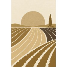 Kartela Halı Güneş Tarlası Manzaralı Modern Halı Hardal Sarısı Kaymaz Taban 60x90 cm