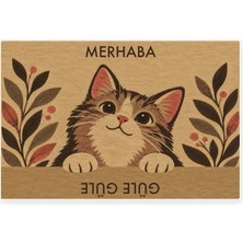 Kartela Halı Merhaba Güle Güle Kedili Kapı Paspası Koko Kaymaz Kauçuk Taban Yıkanabilir 40X60 cm