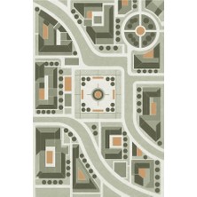 Kartela Halı Şehir Planı Geometrik Halı Adaçayı Yeşili Kaymaz Taban Makinede Yıkanabilir 60x90 cm