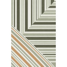 Kartela Halı Çizgili Blok Desenli Modern Halı Adaçayı Yeşili Kaymaz Taban 60x90 cm