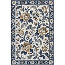 Kartela Halı Vintage Çiçek Bordürlü Halı Lacivert Kaymaz Taban Makinede Yıkanabilir 60x90 cm