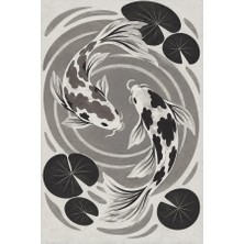 Kartela Halı Koi Balığı Desenli Halı Antrasit Kaymaz Taban Makinede Yıkanabilir 60x90 cm