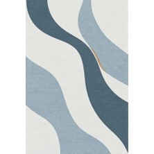 Kartela Halı Akış Dalgalı Modern Halı Mavi Kaymaz Taban Makinede Yıkanabilir Salon Halısı 60x90 cm