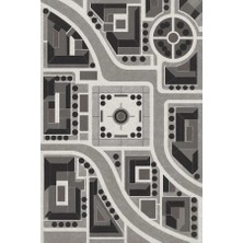 Kartela Halı Şehir Planı Geometrik Halı Antrasit Kaymaz Taban Makinede Yıkanabilir 60x90 cm