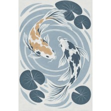 Kartela Halı Koi Balığı Desenli Halı Mavi Kaymaz Taban Makinede Yıkanabilir Salon Halısı 60x90 cm