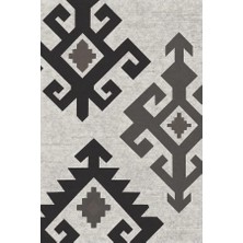Kartela Halı Dokuma İzleri Kilim Desenli Halı Antrasit Kaymaz Taban Makinede Yıkanabilir 60x90 cm