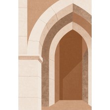 Kartela Halı Taş Kemer Mimari Desenli Halı Bakır Kaymaz Taban Makinede Yıkanabilir 60x90 cm