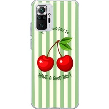 Mobilpad Redmi Note 10 Pro Uyumlu Kiraz Desenli Şeffaf Telefon Kılıfı