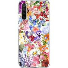 Mobilpad Redmi Note 8 Uyumlu Çiçekler Kolaj Desenli Şeffaf Telefon Kılıfı