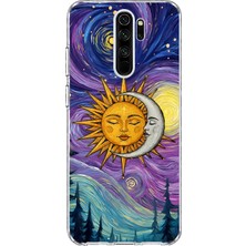 Mobilpad Redmi Note 8 Pro Uyumlu Ay Güneş Kolaj Desenli Şeffaf Telefon Kılıfı