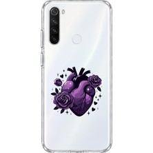 Mobilpad Redmi Note 8 Uyumlu Çiçek Kalp Desenli Şeffaf Telefon Kılıfı
