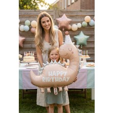 Partixa Happy Birthday Retro Açık Kahverengi Dinozor Temalı Folyo Balon Çocuk Doğum Günü Parti Süsü