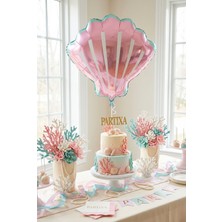 Partixa Pembe Deniz Kabuğu Midye Folyo Balon 52X54 cm Deniz Temalı Doğum Günü Parti Süsü