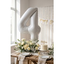 Partixa Beyaz 32 Inç Rakam 4 Folyo Balon 4 Yaş Doğum Günü Konsepti Sayı Balonu Helyum Uyumlu Parti Dekorasyon Süsleme