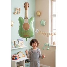 Partixa Retro Mat Yeşil Gitar Folyo Balon 46X89 cm Müzik Temalı Doğum Günü Parti Süsü