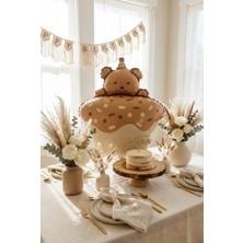Partixa Ayıcık Figürlü Kahverengi Retro Cupcake Folyo Balon Baby Shower Doğum Günü Parti Süsü