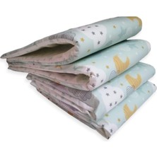 ÖZEL%100 Pamuklu Bebek Beşik Kenar Koruma 70X110 Park Beşik, 4 Parça, Yeşil Ay Yıldızlı Desenli