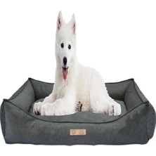 Kedi Yatağı-Köpek Yatağı-Fermuarlı-Yıkanabilir-Silinebilir-Yerli Üretim (Antrasit Gri, Medium)