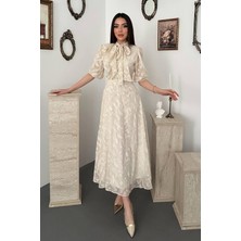 Maxi Modena Bej Fiyonklu Elbise - Bej