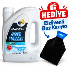 Şampiyon Süper Antifriz -37°c Mavi Antifriz 3 Lt. - Eldivenli Buz Kazıyıcı Hediyeli