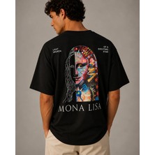 Can Moda Canmoda Siyah Mona Lisa Baskılı Oversize Sırt Baskılı %100 Pamuk Tişört