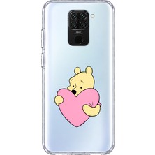 Mobilpad Redmi Note 9 Uyumlu Winnie Kalp Desenli Şeffaf Telefon Kılıfı