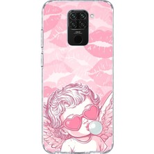 Mobilpad Redmi Note 9 Uyumlu Dudaklar ve Melek Desenli Şeffaf Telefon Kılıfı