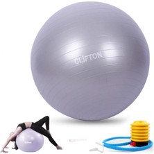 65 cm Fitilli Pilates Topu ve Pompa Seti Plates Denge Yoga Spor Egzersiz Top, Tek Ebat, 65GRCLFFFF, Gri