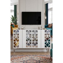 Yumedi Design KA1236BS - Filibe Konsol, Tv Sehpası, Çok Amaçlı Dolap ve Kahve Köşesi 120CM Beyaz-Silver