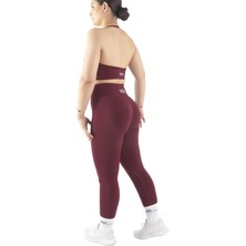 Yüksel Bel Dikişsiz ve Büzgüsüz Kalça Toparlayıcı Spor Tayt Vişne Çürüğü
