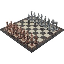 Metal Satranç Takımı/seti,büyük,pegasus, Antik Taş ve Ceviz Desenli Satranç Tahtası