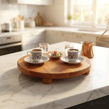Inwood Masif Kayın Ayaklı Sunum Tepsisi 25 cm Kenarlı Yuvarlak Kahve Sunumluk