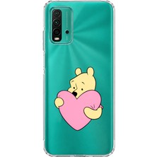 Mobilpad Redmi 9t Uyumlu Winnie Kalp Desenli Şeffaf Telefon Kılıfı