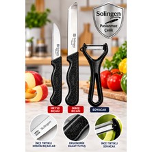 ERHCE Meyve Bıçağı + Sebze Bıçağı + Soyacak Simli Tırtıklı Keskin Solingen Çeliği 3lü Set