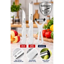 ERHCE Meyve Bıçağı + Sebze Bıçağı + Soyacak Simli Tırtıklı Keskin Solingen Çeliği 3lü Set