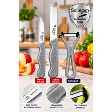 ERHCE Meyve Bıçağı + Sebze Bıçağı + Soyacak Simli Tırtıklı Keskin Solingen Çeliği 3lü Set