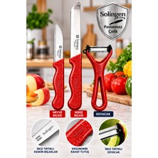 ERHCE Meyve Bıçağı + Sebze Bıçağı + Soyacak Simli Tırtıklı Keskin Solingen Çeliği 3lü Set