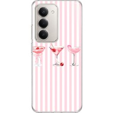Mobilpad Redmi 15 4g/5g Uyumlu Çizgili Kokteyl Desenli Şeffaf Telefon Kılıfı