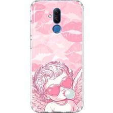 Mobilpad Huawei Mate 20 Lite Uyumlu Dudaklar ve Melek Desenli Şeffaf Telefon Kılıfı