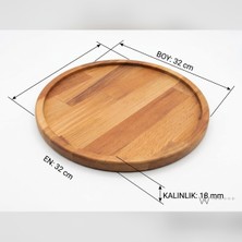 Inwood Masif Kayın Ahşap Servis Tabağı 32 cm Yuvarlak Kenarlı Sunum Tepsisi