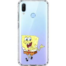 Mobilpad Huawei P Smart 2019 Uyumlu Sünger Bob Desenli Şeffaf Telefon Kılıfı